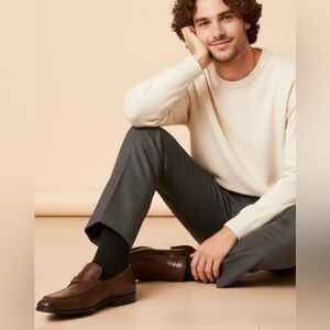 New Calvin Klein Men's 7.5 Dark Brown Leather Loafers with Logo Buckle